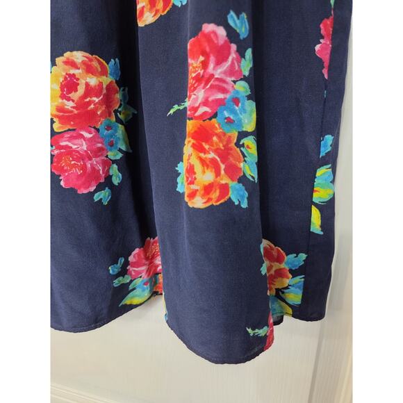 Shoshanna Teagan Vibrant Smocked 100% Silk 3/4 Sleeve Navy Mini Dress, Size 4 - Picture 9 of 15